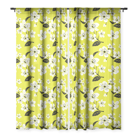 PI Photography and Designs Yellow Sakura Flowers Sheer Window Curtain