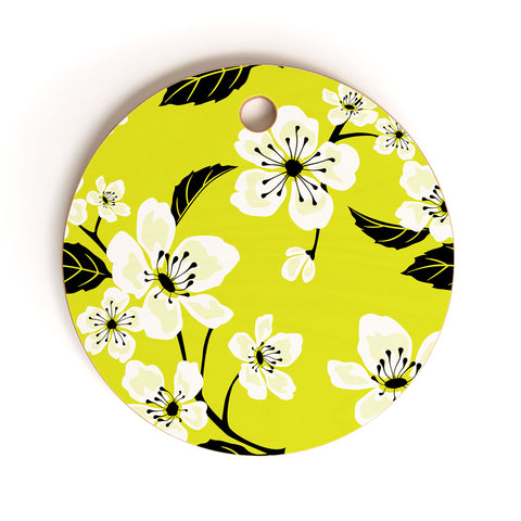 PI Photography and Designs Yellow Sakura Flowers Cutting Board Round