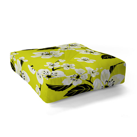 PI Photography and Designs Yellow Sakura Flowers Floor Pillow Square