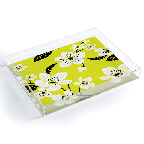 PI Photography and Designs Yellow Sakura Flowers Acrylic Tray