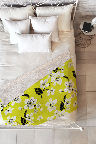 PI Photography and Designs Yellow Sakura Flowers Fleece Throw Blanket