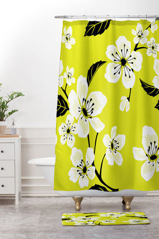 PI Photography and Designs Yellow Sakura Flowers Shower Curtain And Mat