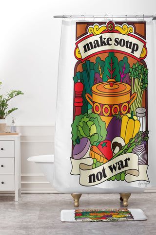 Pilgrim Hodgson Make Soup Not War Shower Curtain And Mat