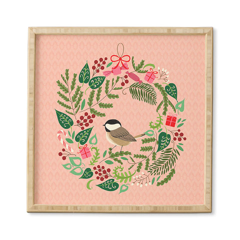 Pimlada Phuapradit bird and christmas wreath Framed Wall Art