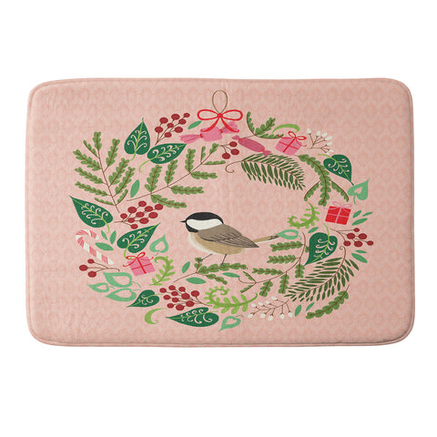 Pimlada Phuapradit bird and christmas wreath Memory Foam Bath Mat