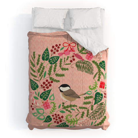 Pimlada Phuapradit bird and christmas wreath Comforter