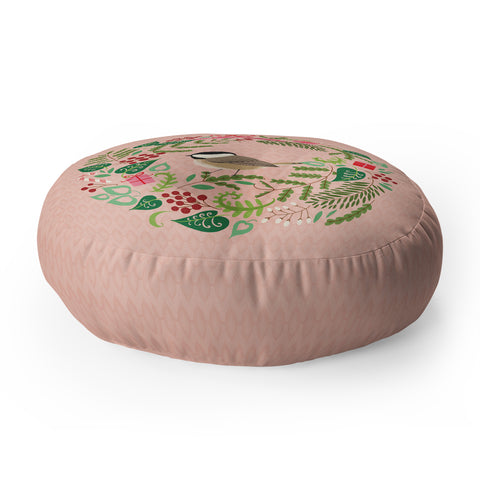 Pimlada Phuapradit bird and christmas wreath Floor Pillow Round
