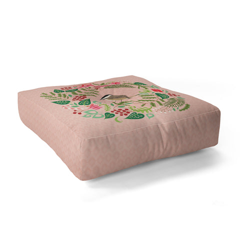 Pimlada Phuapradit bird and christmas wreath Floor Pillow Square