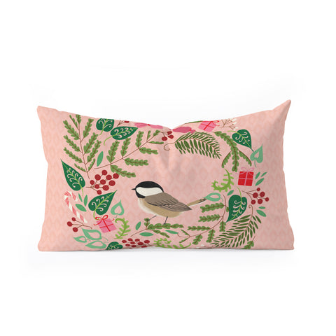 Pimlada Phuapradit bird and christmas wreath Oblong Throw Pillow
