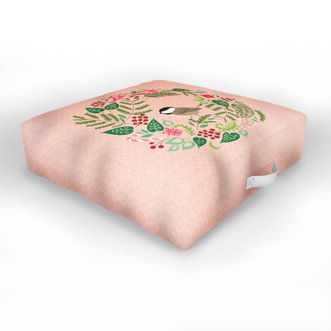 Pimlada Phuapradit bird and christmas wreath Outdoor Floor Cushion