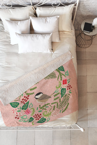 Pimlada Phuapradit bird and christmas wreath Fleece Throw Blanket