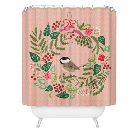 Pimlada Phuapradit bird and christmas wreath Shower Curtain