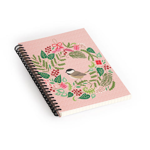 Pimlada Phuapradit bird and christmas wreath Spiral Notebook