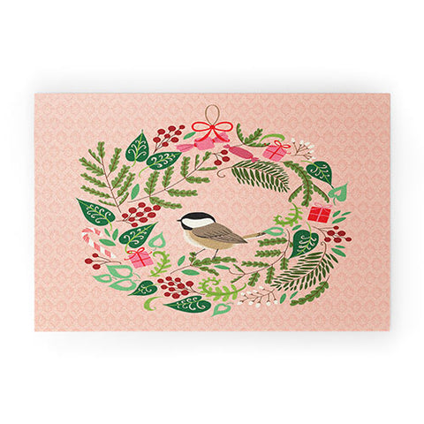 Pimlada Phuapradit bird and christmas wreath Welcome Mat