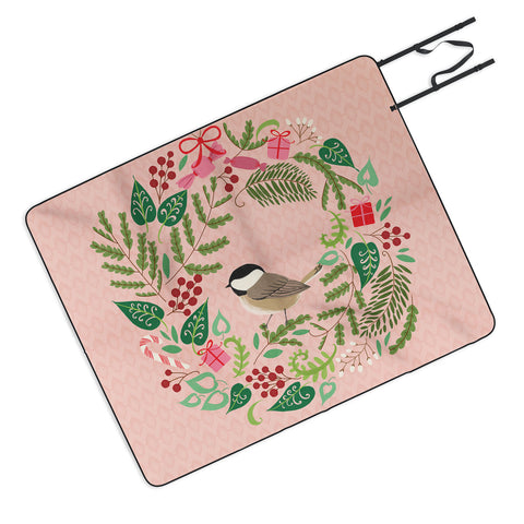 Pimlada Phuapradit bird and christmas wreath Picnic Blanket