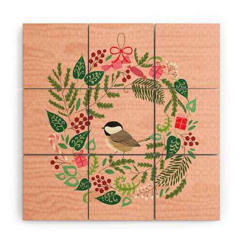 Pimlada Phuapradit bird and christmas wreath Wood Wall Mural
