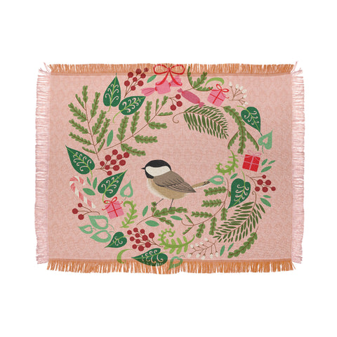 Pimlada Phuapradit bird and christmas wreath Throw Blanket