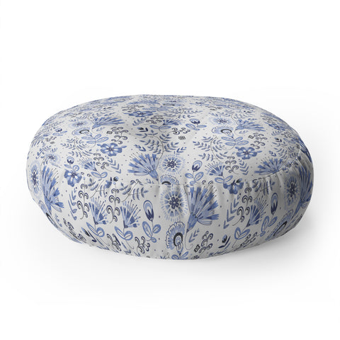 Pimlada Phuapradit Blue and white floral 1 Floor Pillow Round
