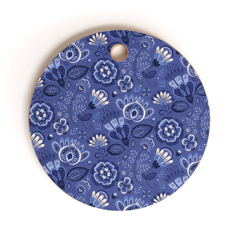 Pimlada Phuapradit Blue and white Floral 2 Cutting Board Round