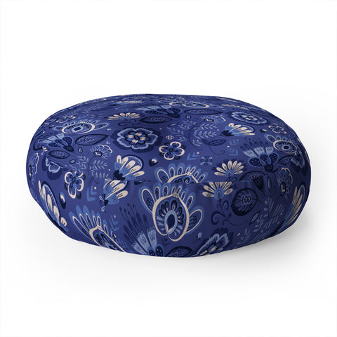 Pimlada Phuapradit Blue and white Floral 2 Floor Pillow Round