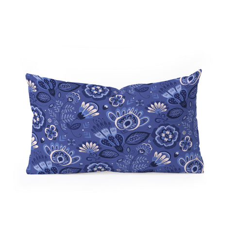 Pimlada Phuapradit Blue and white Floral 2 Oblong Throw Pillow