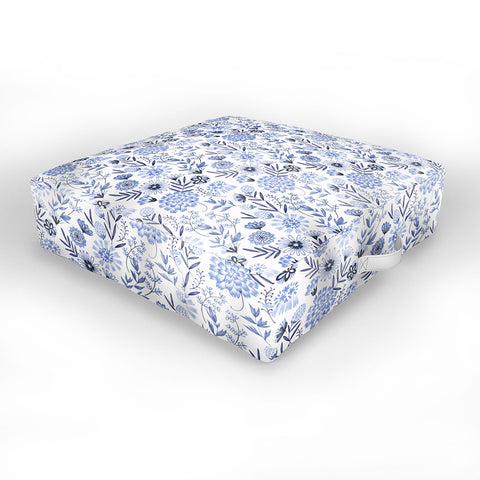 Pimlada Phuapradit Blue and white floral 3 Outdoor Floor Cushion
