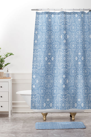 Pimlada Phuapradit Blue and white ivy tiles Shower Curtain And Mat