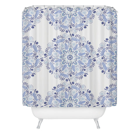 Pimlada Phuapradit Blue and white mandala 1 Shower Curtain