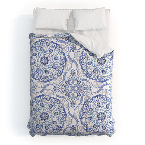 Pimlada Phuapradit Blue and white Paisley mandala Comforter