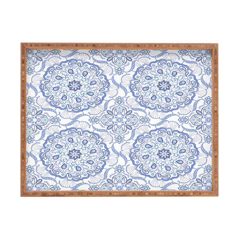 Pimlada Phuapradit Blue and white Paisley mandala Rectangular Tray