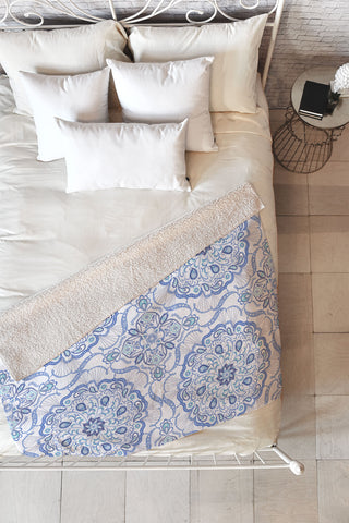 Pimlada Phuapradit Blue and white Paisley mandala Fleece Throw Blanket