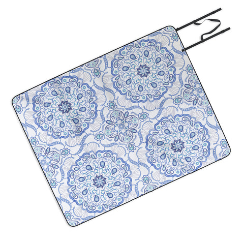 Pimlada Phuapradit Blue and white Paisley mandala Outdoor Blanket