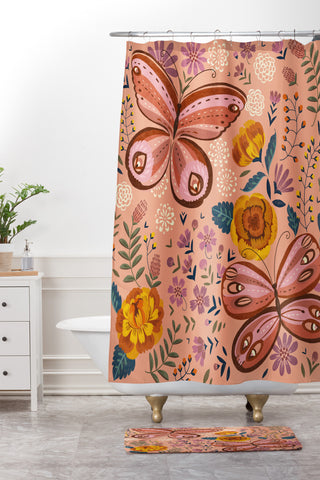Pimlada Phuapradit Butterfly twins Shower Curtain And Mat