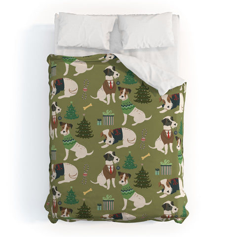 Pimlada Phuapradit Christmas Canine Jack Russell Duvet Cover
