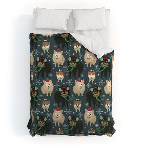 Pimlada Phuapradit Christmas Canine Pomeranian Duvet Cover