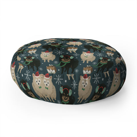 Pimlada Phuapradit Christmas Canine Pomeranian Floor Pillow Round