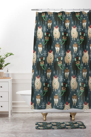 Pimlada Phuapradit Christmas Canine Pomeranian Shower Curtain And Mat