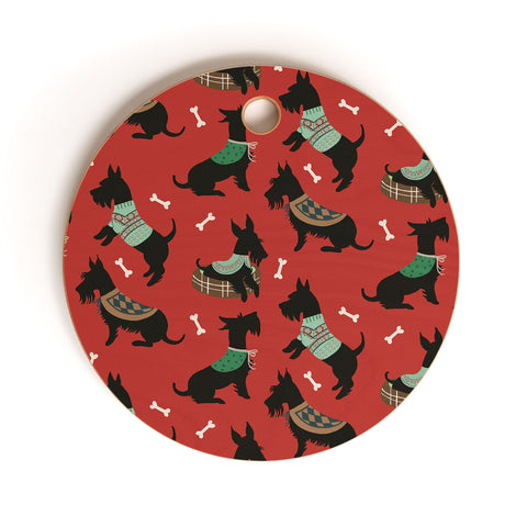 Pimlada Phuapradit Christmas Canine Scottie Cutting Board Round