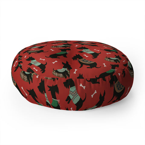 Pimlada Phuapradit Christmas Canine Scottie Floor Pillow Round