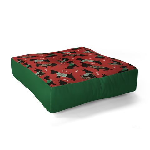 Pimlada Phuapradit Christmas Canine Scottie Floor Pillow Square