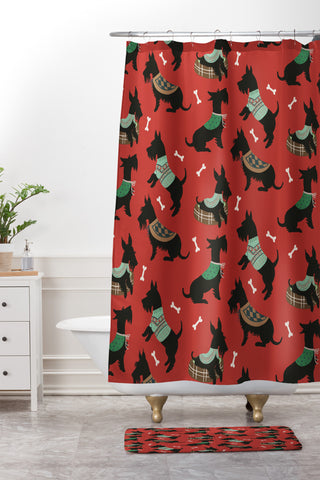 Pimlada Phuapradit Christmas Canine Scottie Shower Curtain And Mat