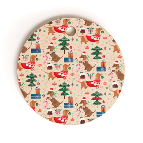 Pimlada Phuapradit Christmas Dachshund Cutting Board Round