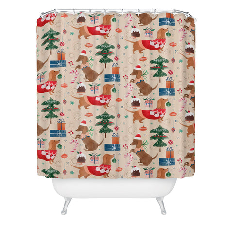 Pimlada Phuapradit Christmas Dachshund Shower Curtain