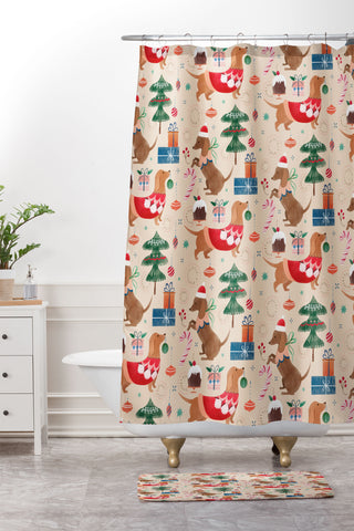 Pimlada Phuapradit Christmas Dachshund Shower Curtain And Mat