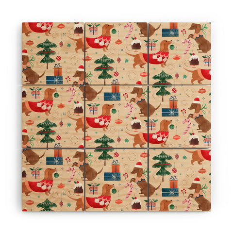Pimlada Phuapradit Christmas Dachshund Wood Wall Mural