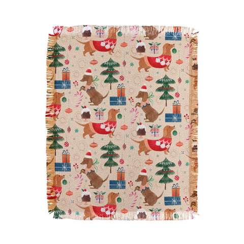 Pimlada Phuapradit Christmas Dachshund Throw Blanket