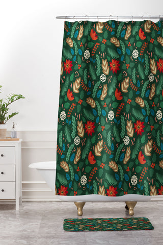 Pimlada Phuapradit Christmas foliage Shower Curtain And Mat