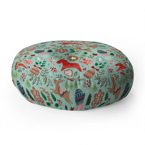 Pimlada Phuapradit Christmas gingerbread Floor Pillow Round