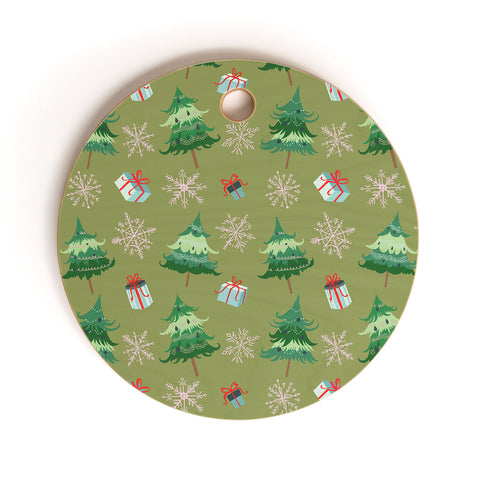 Pimlada Phuapradit Christmas Trees And Snowflakes Cutting Board Round