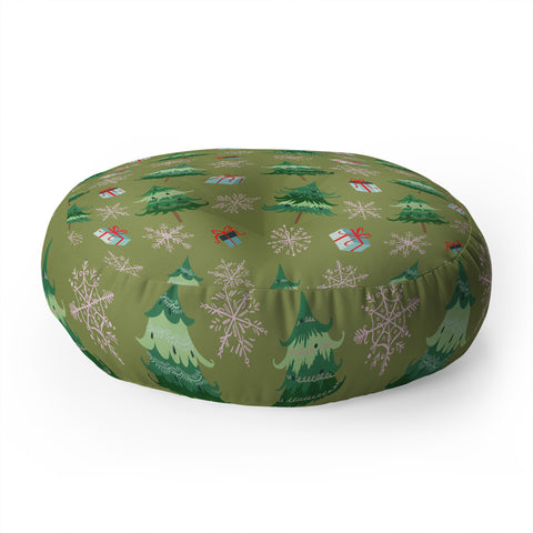 Pimlada Phuapradit Christmas Trees And Snowflakes Floor Pillow Round